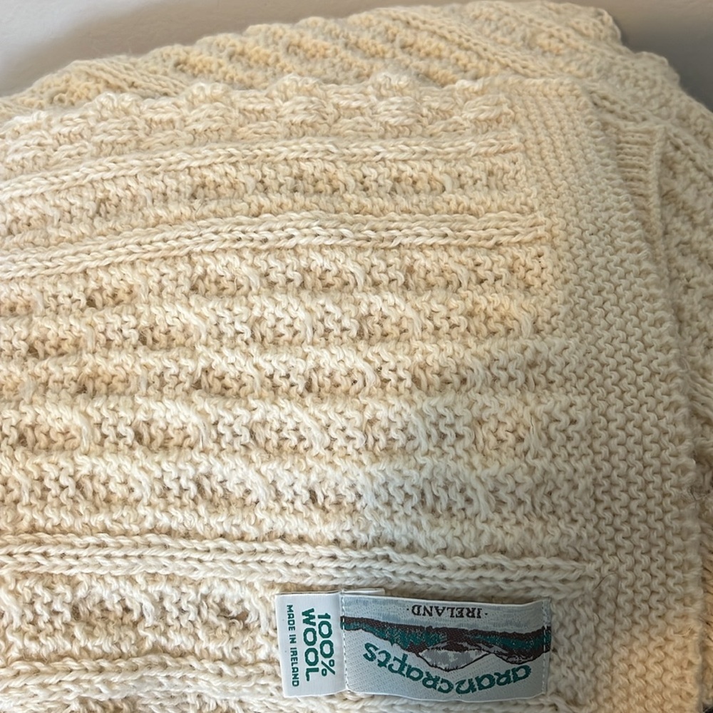 Aran Crafts 100% Wool Irish Chunky Knit Classic Ivory Unisex Scarf 62 x 9 - Picture 5 of 8